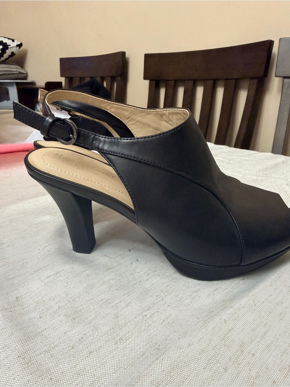 Naturalizer Black Peep-Toe Slingback Heels